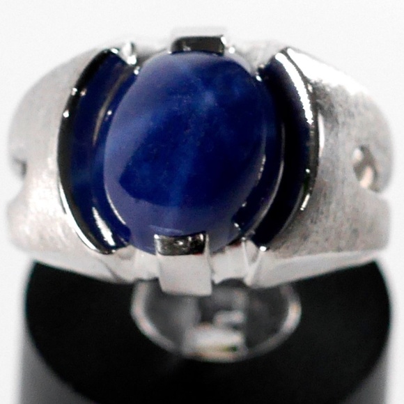 14k Gold Men’s Ring Blue Star Sapphire HEAVY SOLID White Gold WG karat k 14kt - Picture 1 of 9